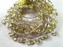 Lemon Quartz Fancy Faceted Heart Beads