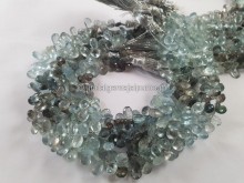 Moss Aquamarine Faceted Pear Beads