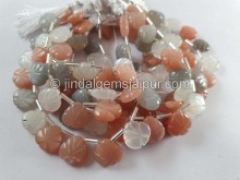 Multi Moonstone Carved Heart Beads
