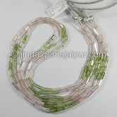 Muti Pink And Green Tourmaline Pipe Shape Beads Muti Pink And Green Tourmaline Pipe Shape Beads