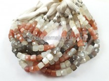 Multi Moonstone Faceted Cube Beads