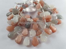 Multi Moonstone Carved Pear Beads - MONA111
