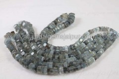 Moss Aquamarine Step Cut Roundelle Beads