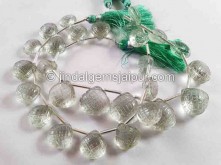 Green Amethyst Carved Pumpkin Heart Beads