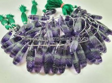 Bi Color Purple Fluorite Carved Long Pear Beads -- FLRT14
