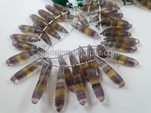 Tri Color Fluorite Carved Long Pear Beads