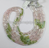 Muti Pink And Green Tourmaline Pipe Shape Beads Muti Pink And Green Tourmaline Pipe Shape Beads