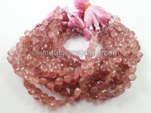 Pink Strawberry Quartz Faceted Heart Beads