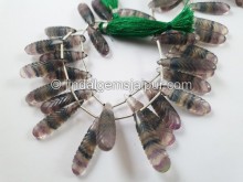 Tri Color Fluorite Carved Long Pear Beads