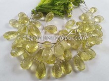 Lemon Quartz Carved Crown Pear Beads -- LMNA61