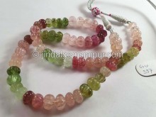 Multi Pink & Green Tourmaline Far Carved Pumpkin Beads