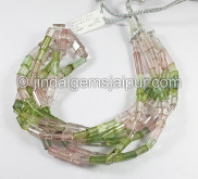 Muti Pink And Green Tourmaline Pipe Shape Beads Muti Pink And Green Tourmaline Pipe Shape Beads