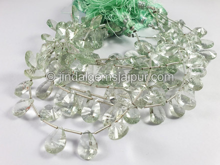 Green Amethyst Double Concave Cut Pear Shape Beads Green Amethyst Double Concave Cut Pear Shape Beads