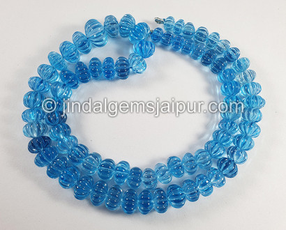 Swiss Blue Topaz Carved Pumpkin Shape Beads