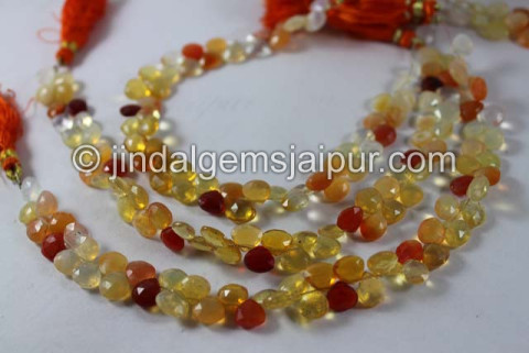 Fire Opal Faceted Heart Shape Beads