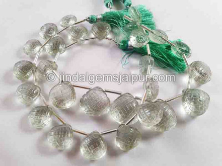 Green Amethyst Carved Pumpkin Heart Beads Green Amethyst Carved Pumpkin Heart Beads