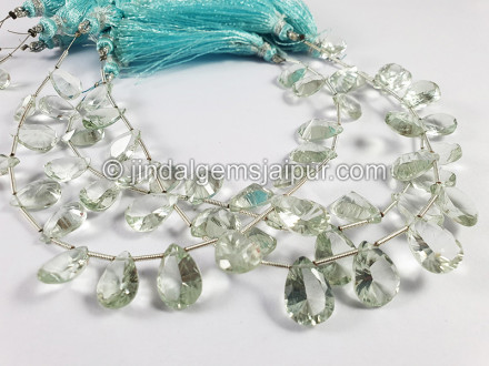 Green Amethyst Concave Cut Pear Shape Beads Green Amethyst Concave Cut Pear Shape Beads