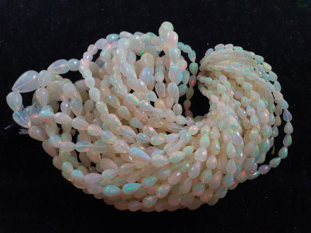 White Ethiopian Opal Straight Drill Faceted Drop Beads White Ethiopian Opal Straight Drill Faceted Drop Beads