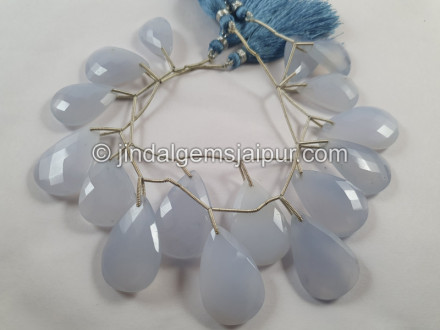 Blue Chalcedony Front Drill Faceted Pear Beads Blue Chalcedony Front Drill Faceted Pear Beads