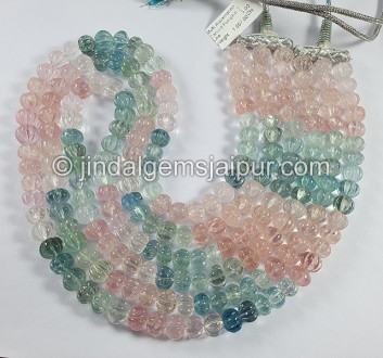 Multi Aquamarine Carved Pumpkin Shape Beads