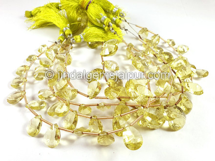 Lemon Quartz Double Concave Cut Pear Shape Beads