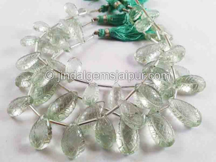 Green Amethyst Carved Crown Pear Beads Green Amethyst Carved Crown Pear Beads