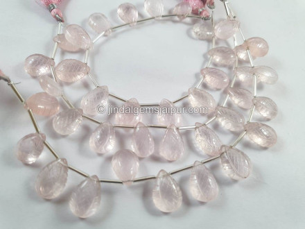 Rose Quartz Carved Crown Pear Beads Rose Quartz Carved Crown Pear Beads