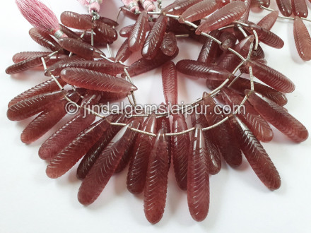 Pink Strawberry Quartz Carved Long Pear Beads Pink Strawberry Quartz Carved Long Pear Beads
