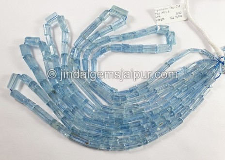 Aquamarine Step Cut Pipe Shape Beads