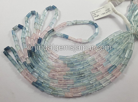 Multi Aquamarine Pipe Shape Medium Beads