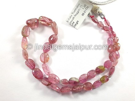 Bi Color Tourmaline Smooth Nuggets Shape Beads