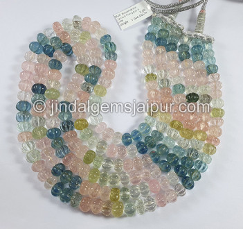 Multi Aquamarine Carved Pumpkin Shape Beads