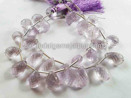 Pink Amethyst Carved Pumpkin Pear Beads Pink Amethyst Carved Pumpkin Pear Beads