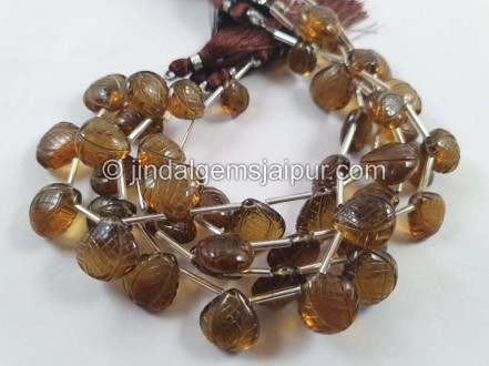 Coganac Quartz Carved Crown Heart Beads Coganac Quartz Carved Crown Heart Beads
