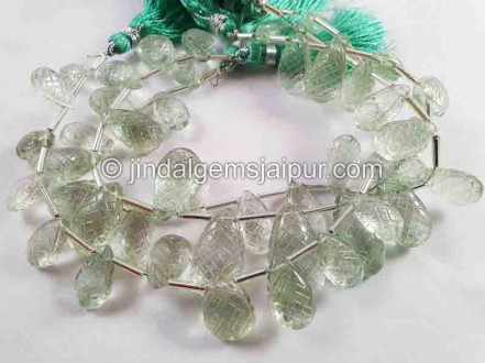 Green Amethyst Carved Pumpkin Pear Beads Green Amethyst Carved Pumpkin Pear Beads
