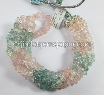 Multi Aquamarine Carved Pumpkin Shape Beads