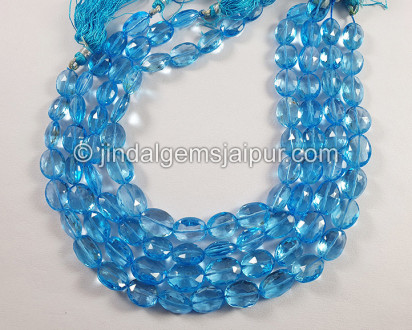 Swiss Blue Topaz Faceted Oval Shape Big Beads