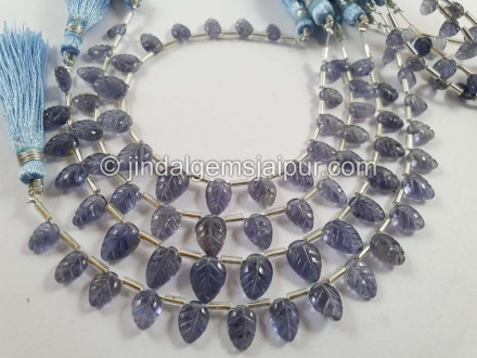 Iolite Carved Leaf Beads