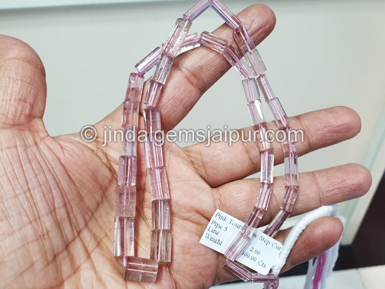 Pink Tourmaline Far Step Cut Cylinder Beads