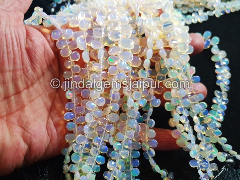 Cream White Ethiopian Opal Smooth Pear Beads