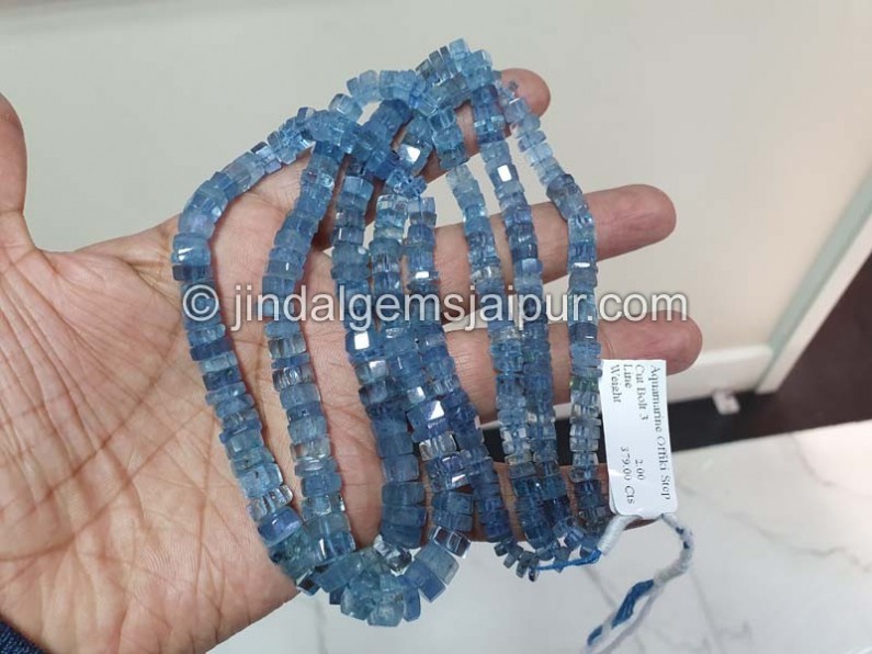 Santa Maria Aquamarine Step Cut Roundelle Beads