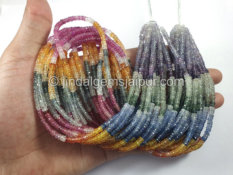 Multi Sapphire Faceted Tyre Shape Beads