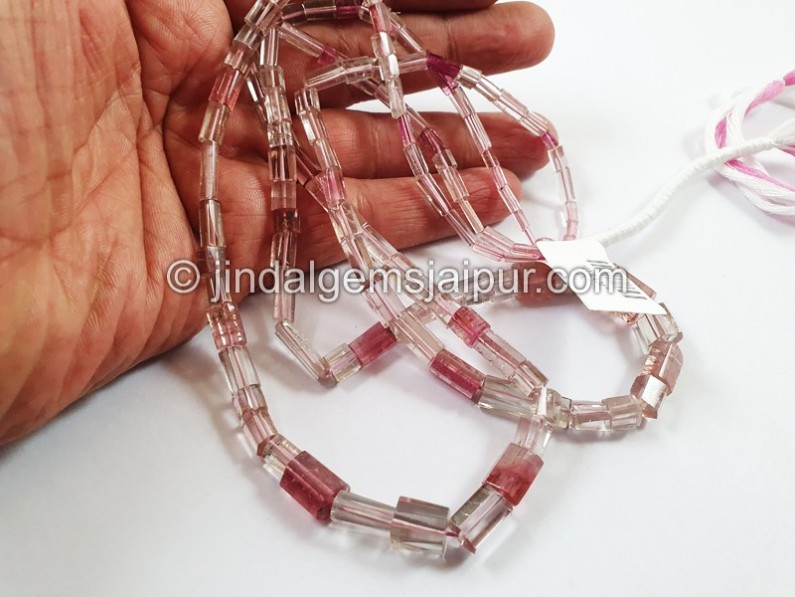 Pink Tourmaline Shaded Step Cut Cylinder Beads