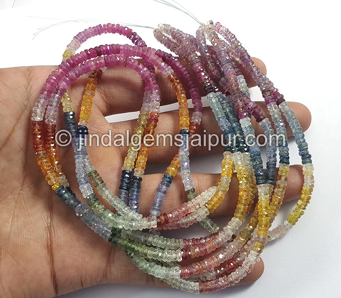 Multi Sapphire Faceted Tyre Shape Beads