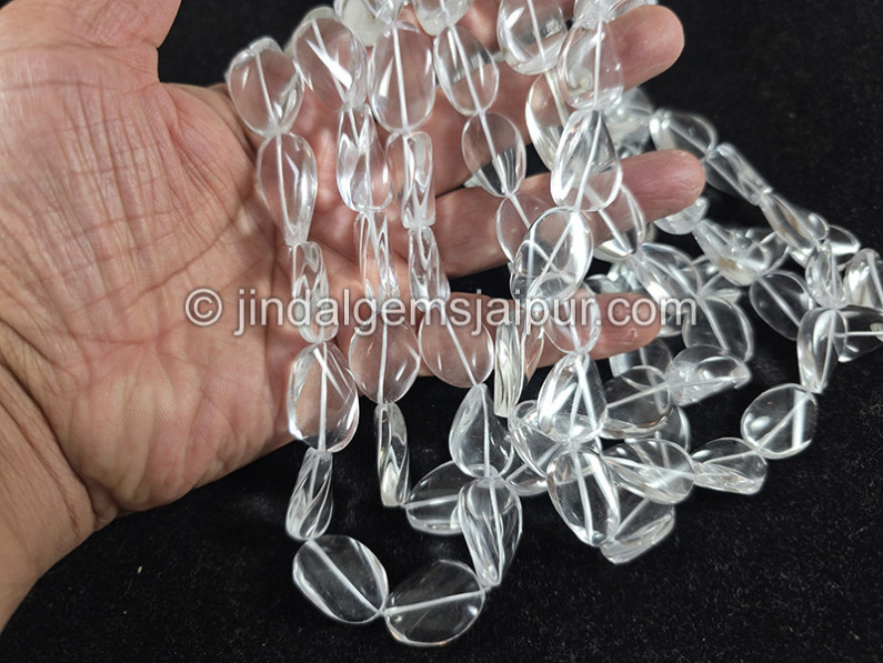 Crystal Quartz Twisted Oval Shape Beads