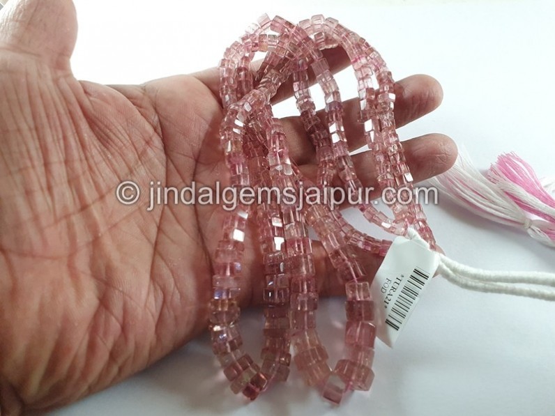 Pink Tourmaline Step Cut Bolt Beads