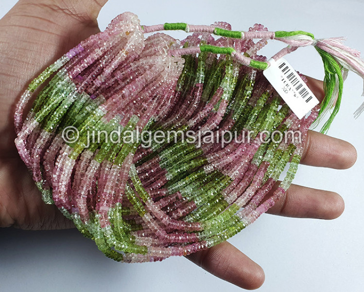Pastel Tourmaline Faceted Tyre Shape Small Beads