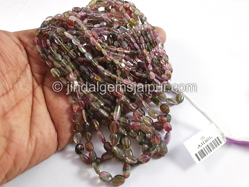 Bi Color Tourmaline Smooth Oval Shape Beads