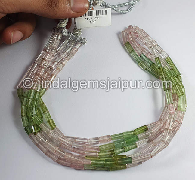 Muti Pink And Green Tourmaline Pipe Shape Beads