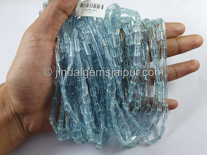 Aquamarine Step Cut Shaded Pipe Shape Small Beads